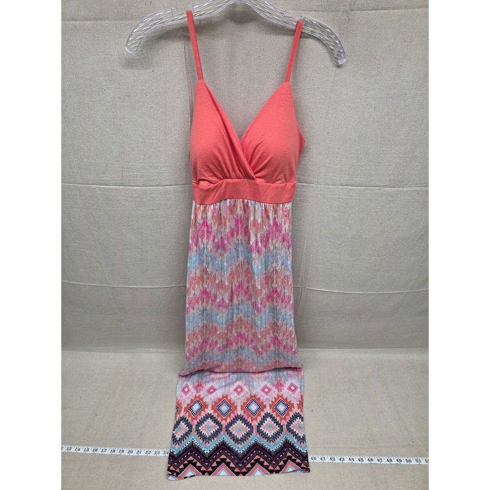 B&B Boutique Coral Geometric Print Empire Waist Maxi Dress Small Sleeveless Boho
